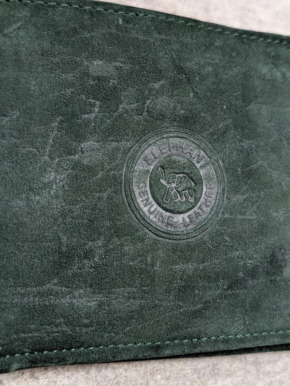 Dark Green Elephant Leather Bi Fold Wallet Zipper Interior Soft